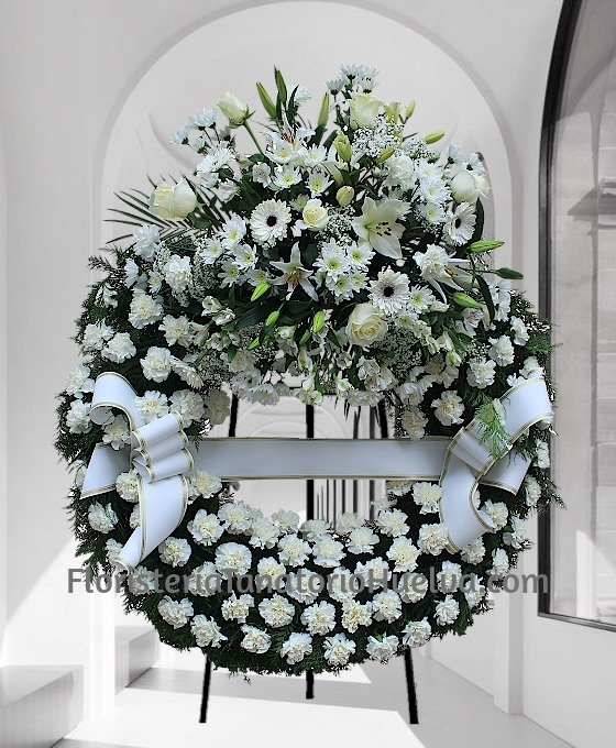 Corona Funeraria Blanca Superior Huelva, Rosas Blancas para Funeral