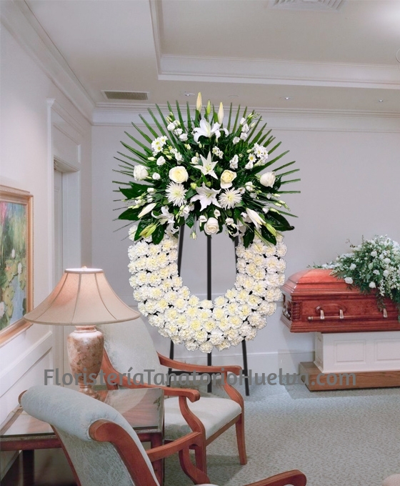 Corona de flores para difuntos clásica blanca