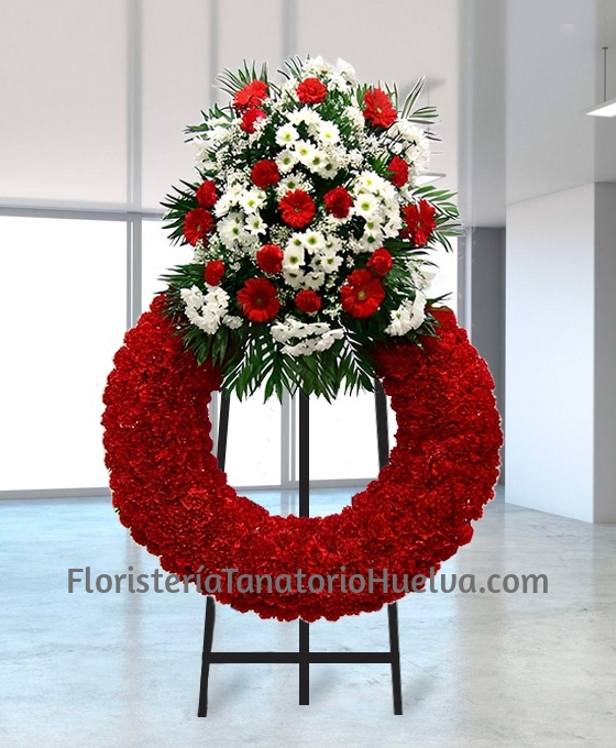 Corona de flores para difuntos de claveles roja